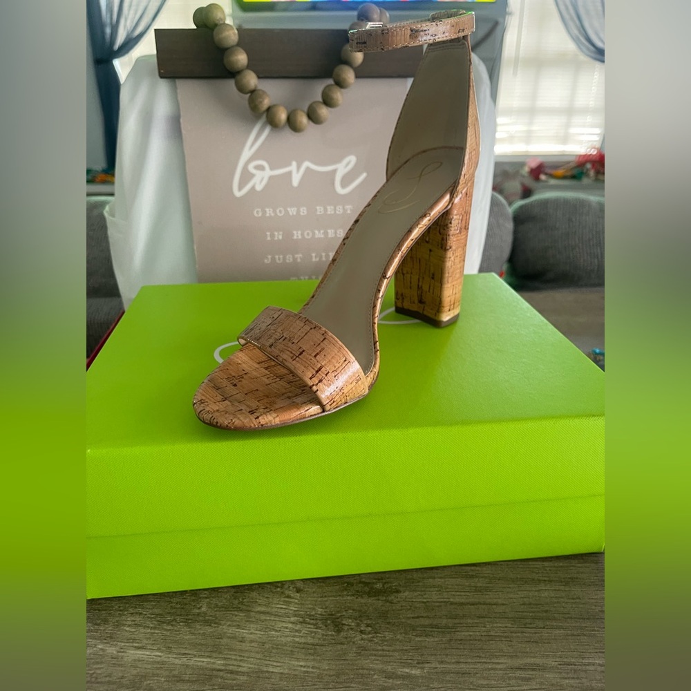 Sam Edelman Cork-Look Block Heel Sandal in Natural Tan - Picture 3 of 7